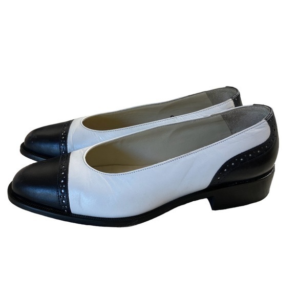 Vintage Bally Spectator Black White Leather Flats Loafers 35 - Picture 1 of 7